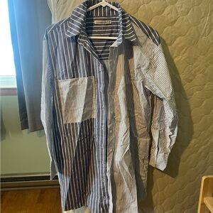 Abercrombie & Fitch Navy and White Mixed-Stripe Shirt Dress
